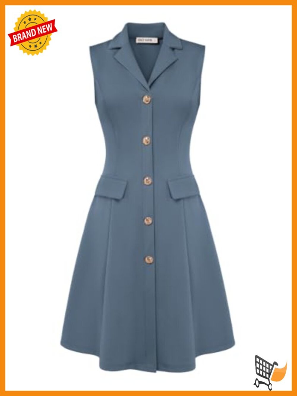 Sleeveless Button Down A-Line Work Dress Knee-Length Office